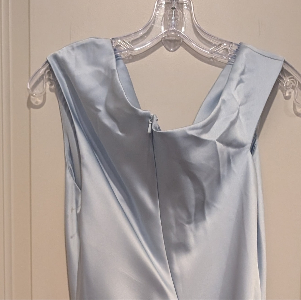 BHLDN Amsale One-Shoulder Satin Midi Dress Ice Blue Gown Size 4 NWOT - Picture 8 of 13
